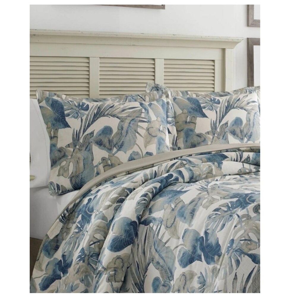 Tommy Bahama Raw Coast King Duvet Set Tropical Coastal Ocean Leaf Pattern 3 Pcs